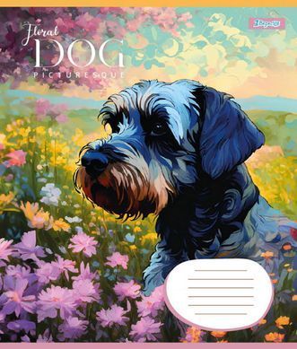 Тетрадь школьная 1B Floral dog 12 листов косая линия