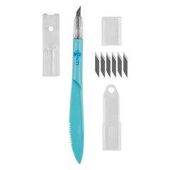 Нож макетный SANTI для дизайнерских работ со сменными лезвиями, 6 шт