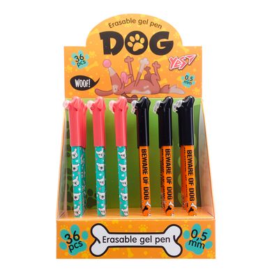 Ручка YES гелевая пиши-стирай "Dog" 0,5 мм, синяя, микс 2 диз