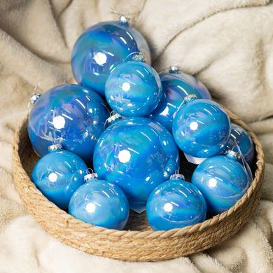Новогодний шар Novogod'ko, стекло, 8 см, голубой, глянец, мрамор