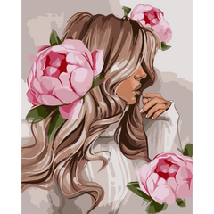Картина за номерами SANTI Дівчина з рожевими півоніями 40*50 см