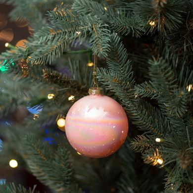Новогодний шар Novogod'ko, стекло, 10 см, светло-розовый, глянец, мрамор