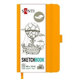 Скетчбук SANTI для графики 13х21см 80 л. твердая обложка PU 110г/м2 желтый