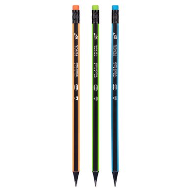 Олівець чорнографітний YES Neon Stripes трикутний з ластиком