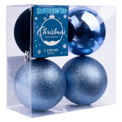 Набір новорічних куль Novogod'ko, пластик, 10см, 4 шт/уп, блакитний матовий, 1сорт