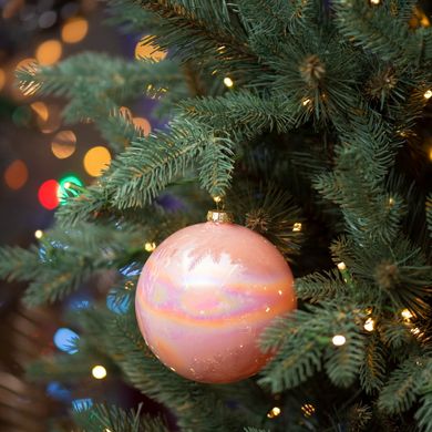 Новогодний шар Novogod'ko, стекло, 12 см, светло-розовый, глянец, мрамор