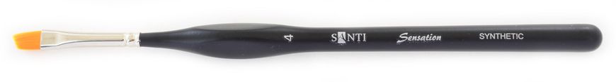 Кисть худож. синтетика "Santi Sensation", короткая ручка с изгибом, угловая, №4.