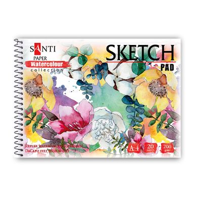 Альбом для акварели SANTI "Flowers", А4, "Paper Watercolour Collection", 20 л, 200г/м3