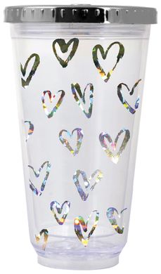 Тамблер-стакан YES с подсветкой "Hearts", 490мл, фольга , с трубочкой
