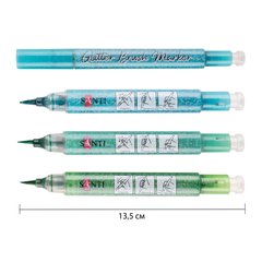 Набор маркеров акварельных SANTI Glitter Brush, оттенки зеленого, 3 шт/уп.