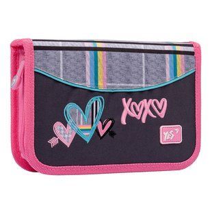 Пенал твердий YES одинарний з клапаном HP-03 "Love", сірий