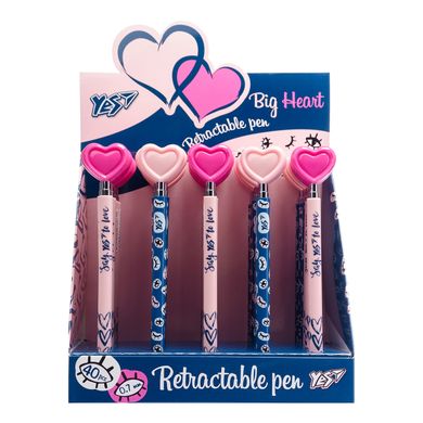 Ручка YES шарико-масляная "Big Heart" автоматическая 0,7мм , синяя, 2 диз