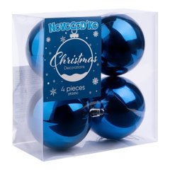 Набор новогодних шаров Novogod'ko, пластик, 8см, 4 шт/уп, синий глянец