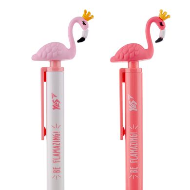 Ручка масляная YES «Caribbean flamingo» автоматическая, с короной, 0,7 мм, синяя