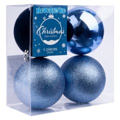 Набор новогодних шаров Novogod'ko, пластик, 10cм, 4 шт/уп, голубой