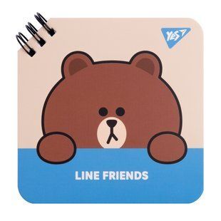 Блокнот YES 110х110 мм, 80 л., дв. cпираль Line Friends Brown