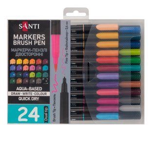 Набор маркеров акварельных SANTI Brush Pen 24 цвета двусторонние