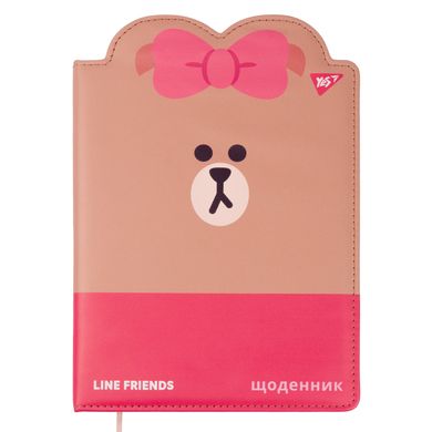 Дневник школьный YES PU жесткий "Line friends. Bear" фигурная обложка