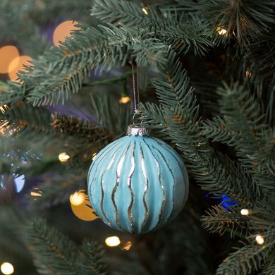 Новогодний шар Novogod'ko, стекло, 8 см, светло-голубой, матовый, орнамент