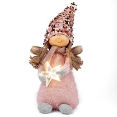 Новогодняя мягкая игрушка Novogod'ko Девочка Ангел в розовом, 40см, LED звезда