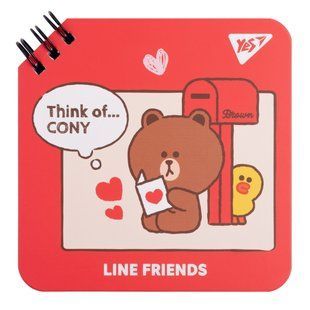 Блокнот YES 110х110 мм, 80 л., дв. cпираль Line Friends Think of Cony