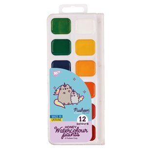 Краски акварельные Yes Pusheen 12 цветов медовые б/к