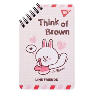 Блокнот YES 95х145 мм, 60 л., дв. cпираль Line Friends Think of Brown