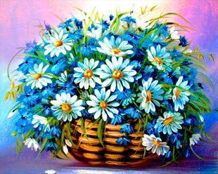 Алмазна мозаїка SANTI Кошик з ромашками, 40*50см на підрамнику