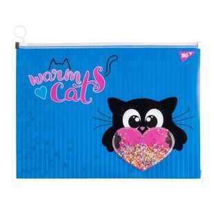 Папка-конверт YES на блискавцi A4 "Meow", з бабл