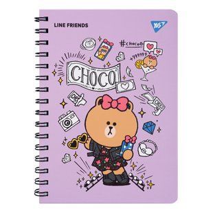 Блокнот YES А5, 80 л., дв. cпираль с резинкой Line Friends Choco