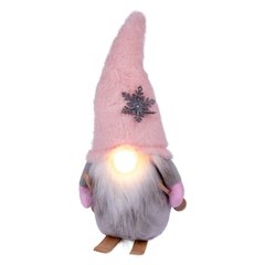 Новогодняя мягкая игрушка Novogod'ko Гном лыжник в розовом колпаке, 33см, LED нос