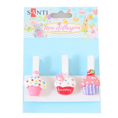 Набір прищіпок декоративних Santi з пласт, декором "Delicious cupcakes", 4,5 см, 3 шт/уп