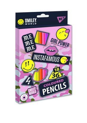 Олівці кольорові YES 18/36 кол. "Smiley World", дівч.