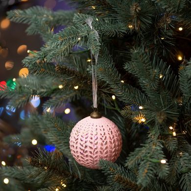 Новогодний шар Novogod'ko, стекло, 10 см, светло-розовый, матовый, орнамент