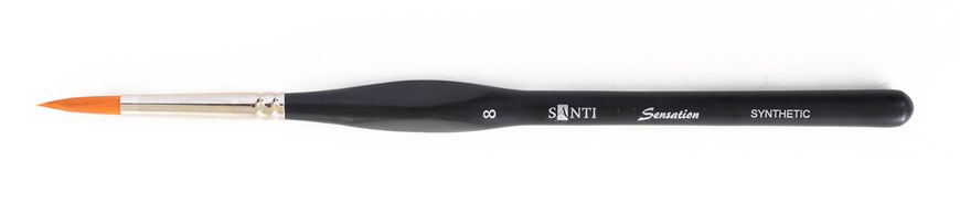 Кисть худож. синтетика "Santi Sensation", короткая ручка с изгибом, круглая, №8.