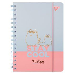 Блокнот YES А5 80 листов на cпирали с резинкой Pusheen клетка