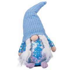 Новогодняя мягкая игрушка Novogod'ko Гном Девочка, голубая пайетка, 40см