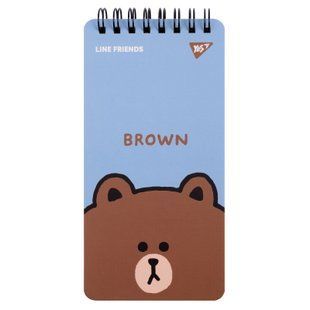 Блокнот YES 80х160 мм, 60 л., дв. cпираль Line Friends Brown