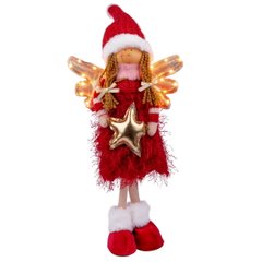 Новогодняя мягкая игрушка Novogod'ko Девочка Ангел в красном, 58см, LED крылышки