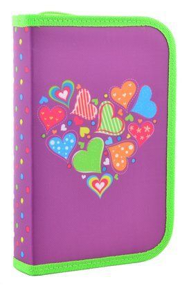 Пенал твердий одинарний з двома клапанами Hearts purple, 20.5*13*3.6