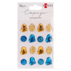 Стразы SANTI самоклеющиеся Diamonds синие, желтые, 16 шт