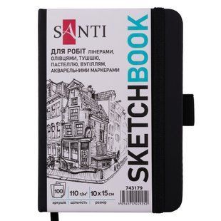 Скетчбук SANTI для графики 10х15см 100 л. твердая обложка PU 110г/м2 черный