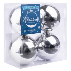 Набор новогодних шаров Novogod'ko, пластик, 10см, 4 шт/уп, серебро, глянец