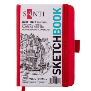 Скетчбук SANTI для графики 10х15см 100 л. твердая обложка PU 110г/м2 красный