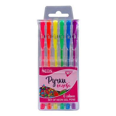 Ручки гелеві YES "Neon", неон, набір, 6 шт.