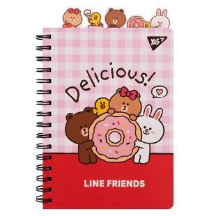 Блокнот YES А5, 80 л., cпираль, c разделителями Line Friends. Delicious